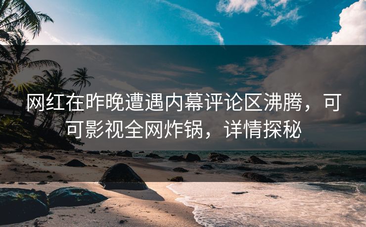 网红在昨晚遭遇内幕评论区沸腾，可可影视全网炸锅，详情探秘