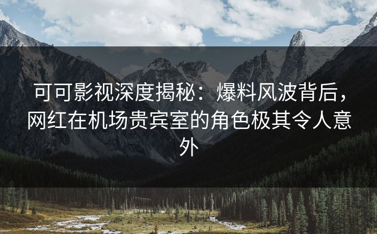 可可影视深度揭秘:爆料风波背后,网红在机场贵宾室的角色极其令人意外
