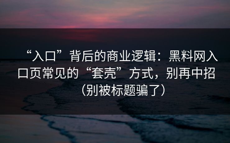 “入口”背后的商业逻辑：黑料网入口页常见的“套壳”方式，别再中招（别被标题骗了）